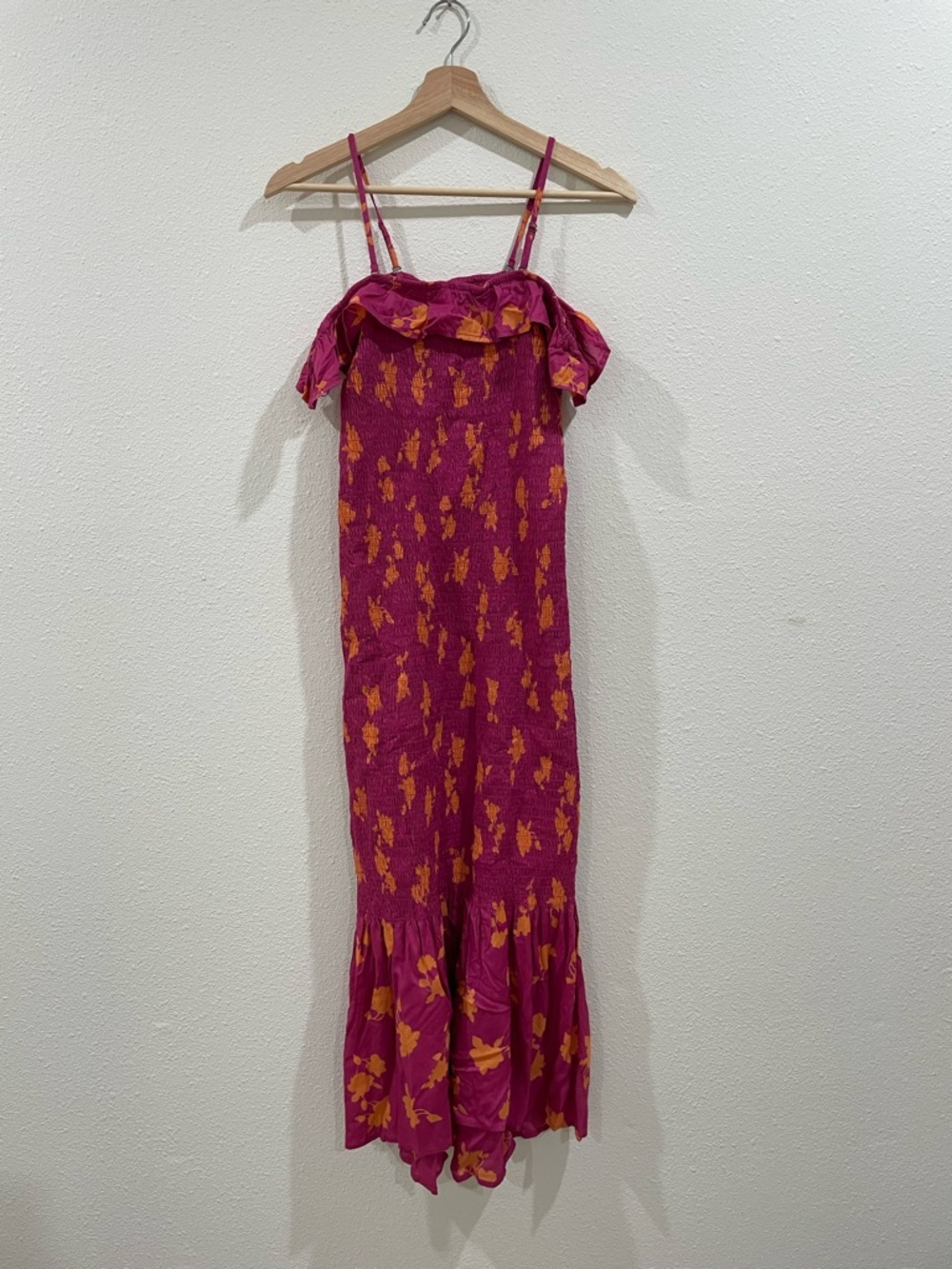 By Anthropologie Floral Pink Off-Shoulder Midi Dress Summer Wedding XXS - Picture 5 of 11